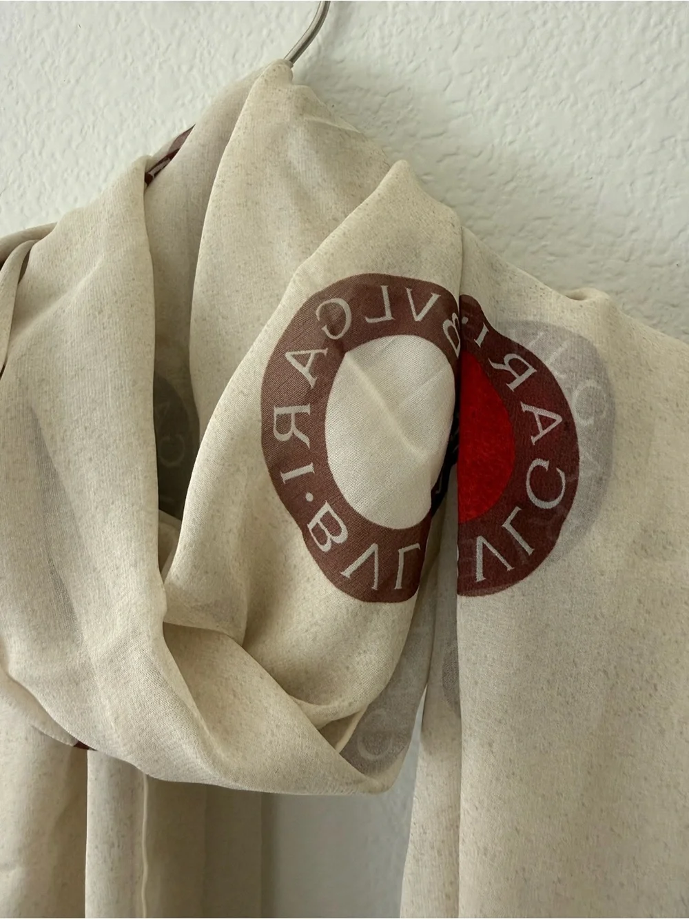 Bvlgari Beige Lightweight Circle Logo Print Scarf